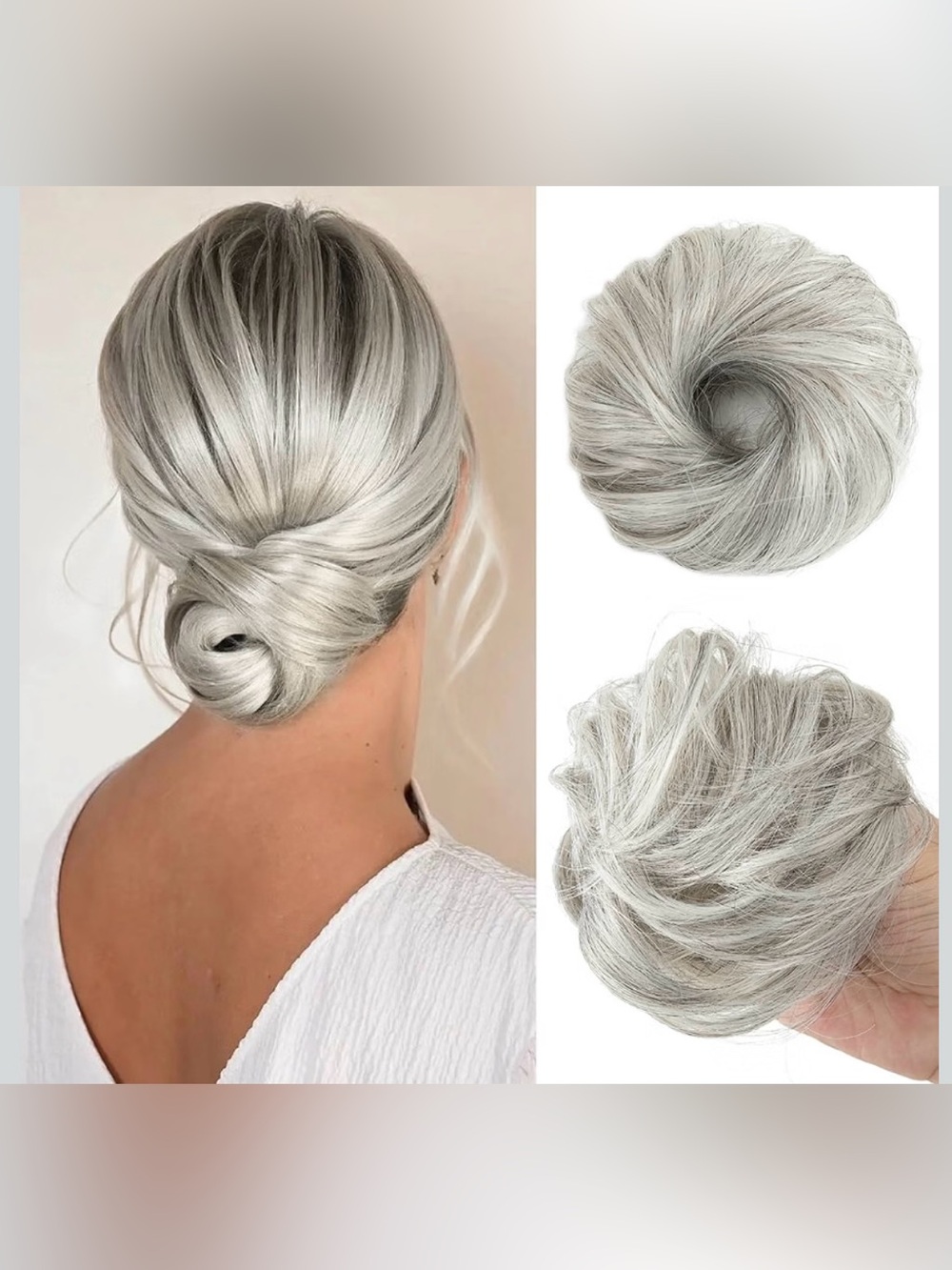 Messy Hair Bun Updo Hairpieces - 2 Pc.  - Grey Multi